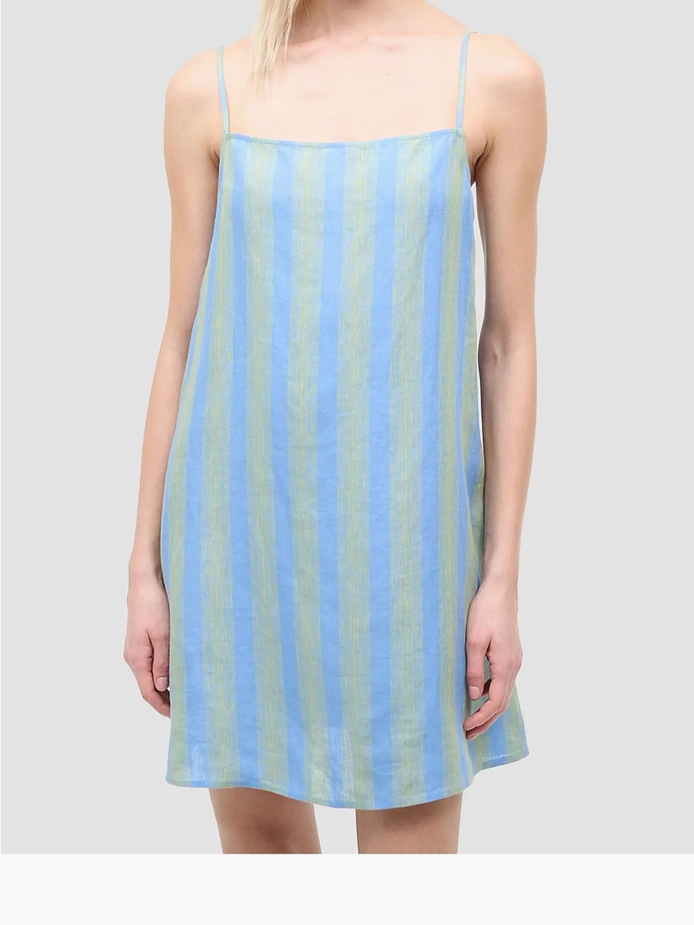 STAUD Blue and Light Green Striped Slip Dress